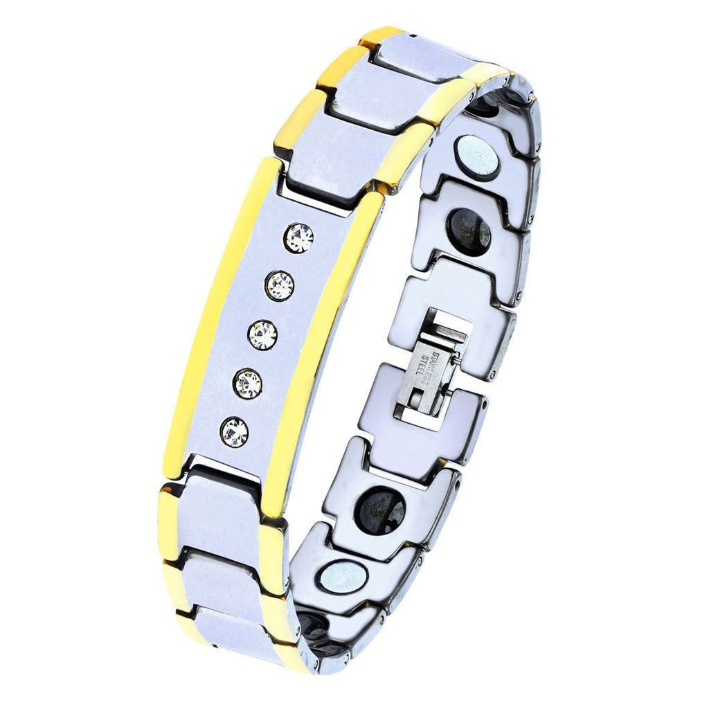 Silver Gold CZ Tungsten Ceramic Magnet Therapy Bracelet Bulk