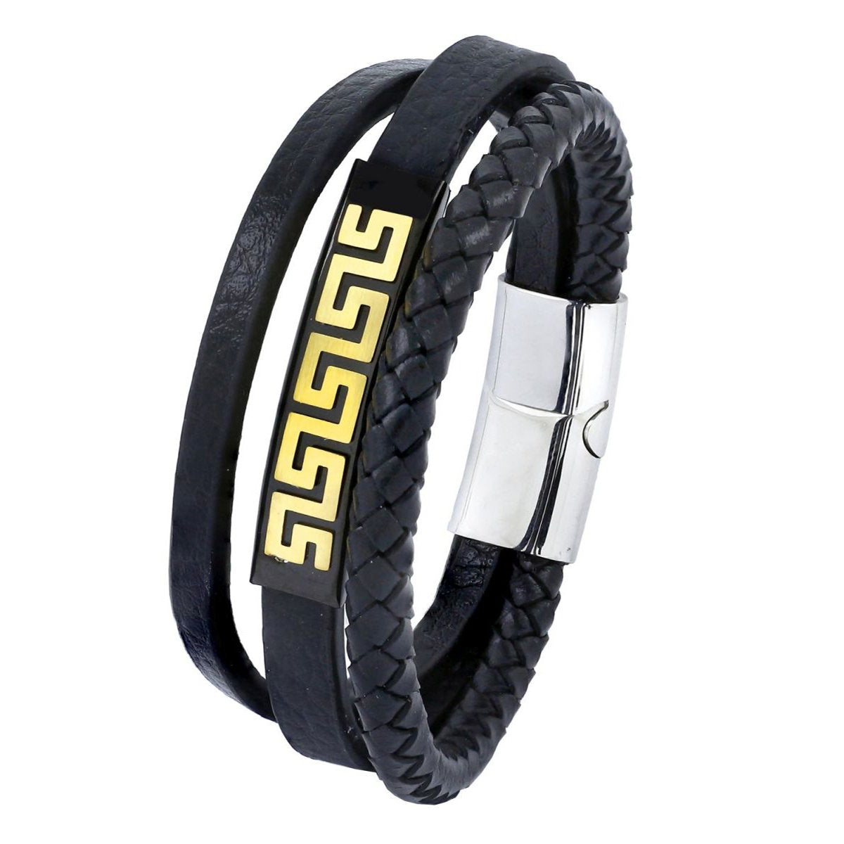 Wrist Black Leather Stainless Steel Magnetic Bracelet Men Bulk Main image