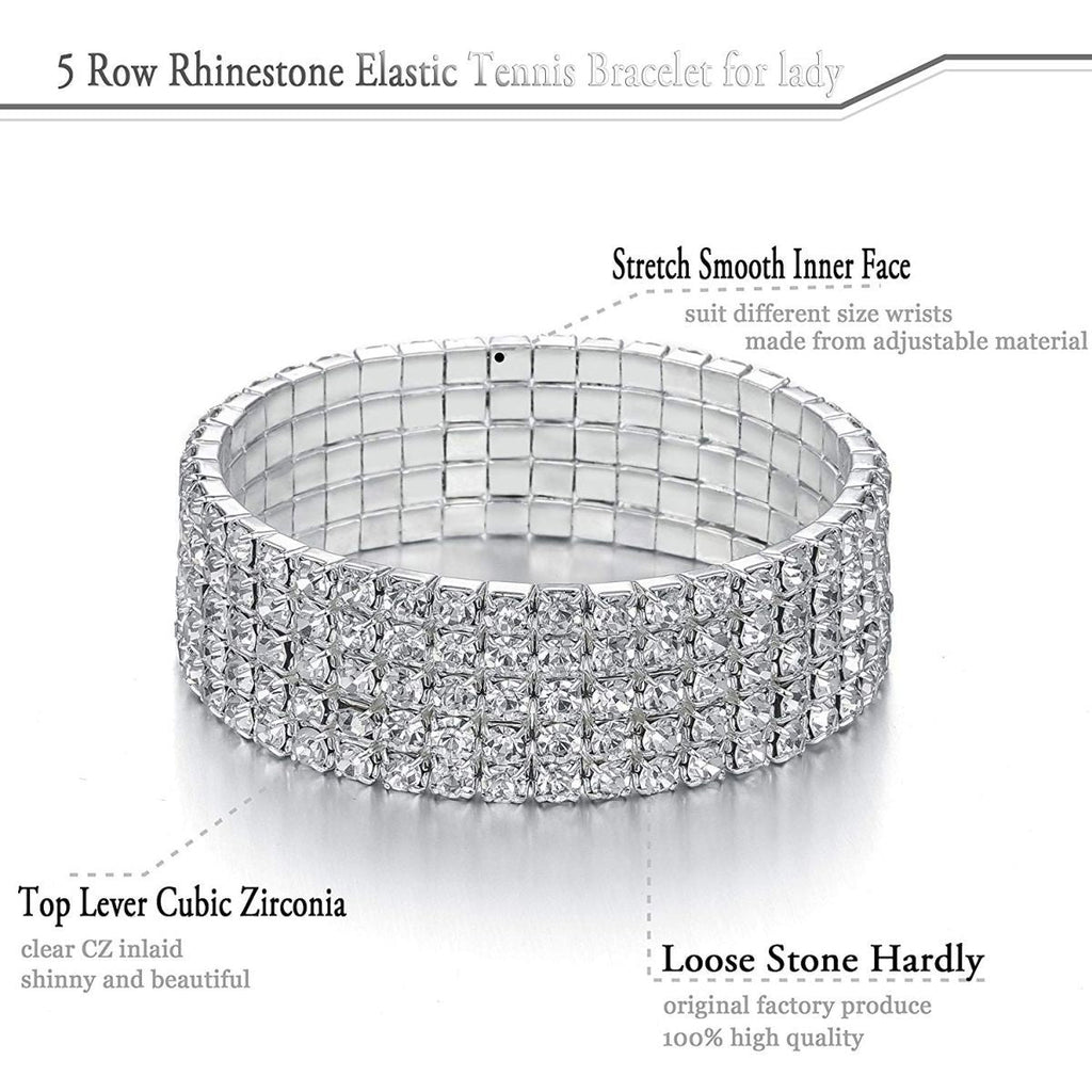Five Line Austrian Rhinestone Crystal Stretch Elastic Bracelet Bulk