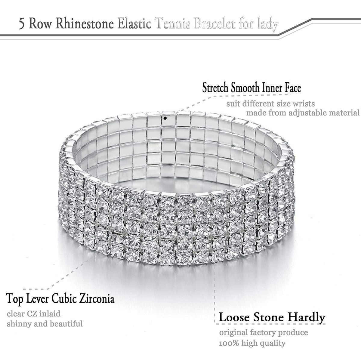 Five Line Austrian Rhinestone Crystal Stretch Elastic Bracelet Bulk