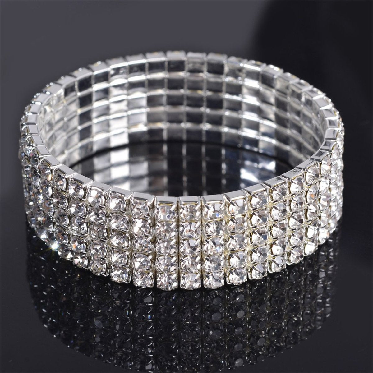 Five Line Austrian Rhinestone Crystal Stretch Elastic Bracelet Bulk Main image