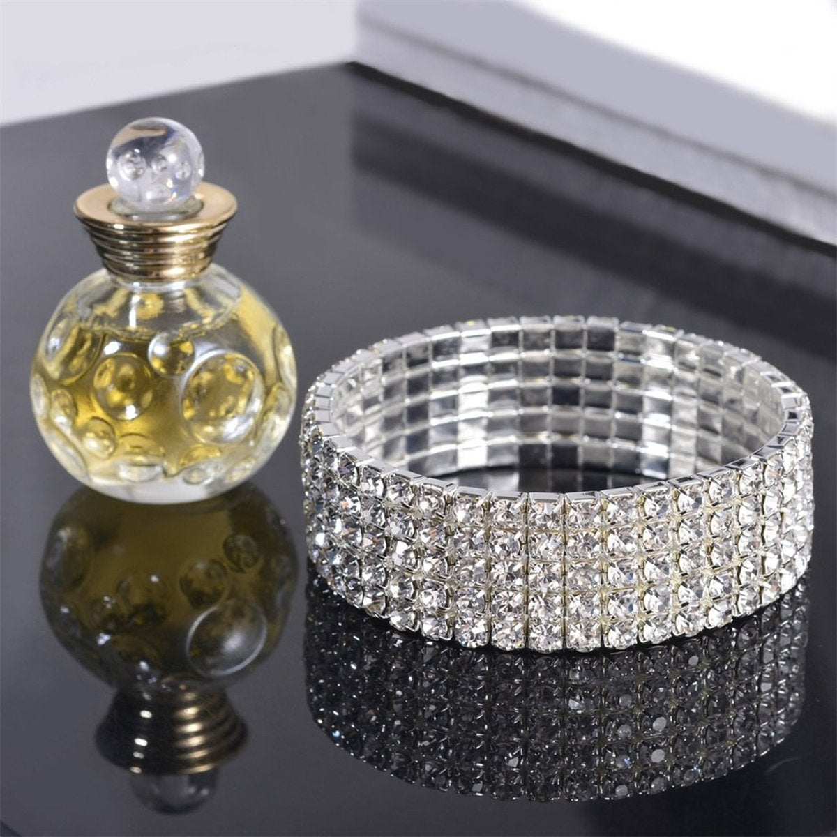 Five Line Austrian Rhinestone Crystal Stretch Elastic Bracelet Bulk