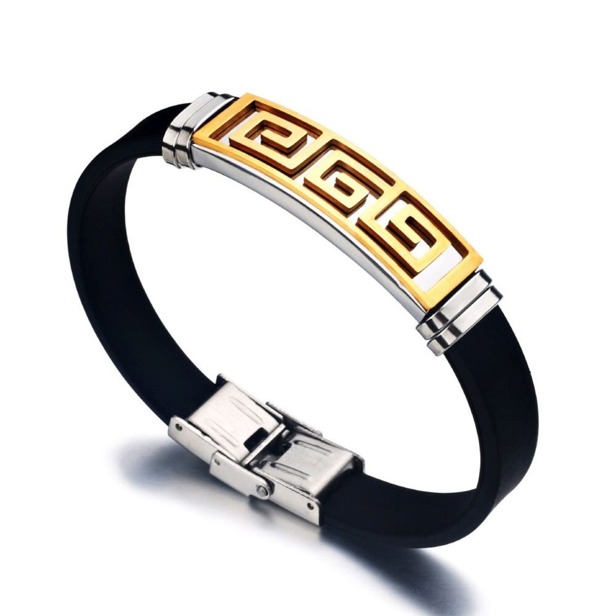 Trendy Gold Black Stainless Steel Silicone Wrist Band Bracelet Bulk Main image