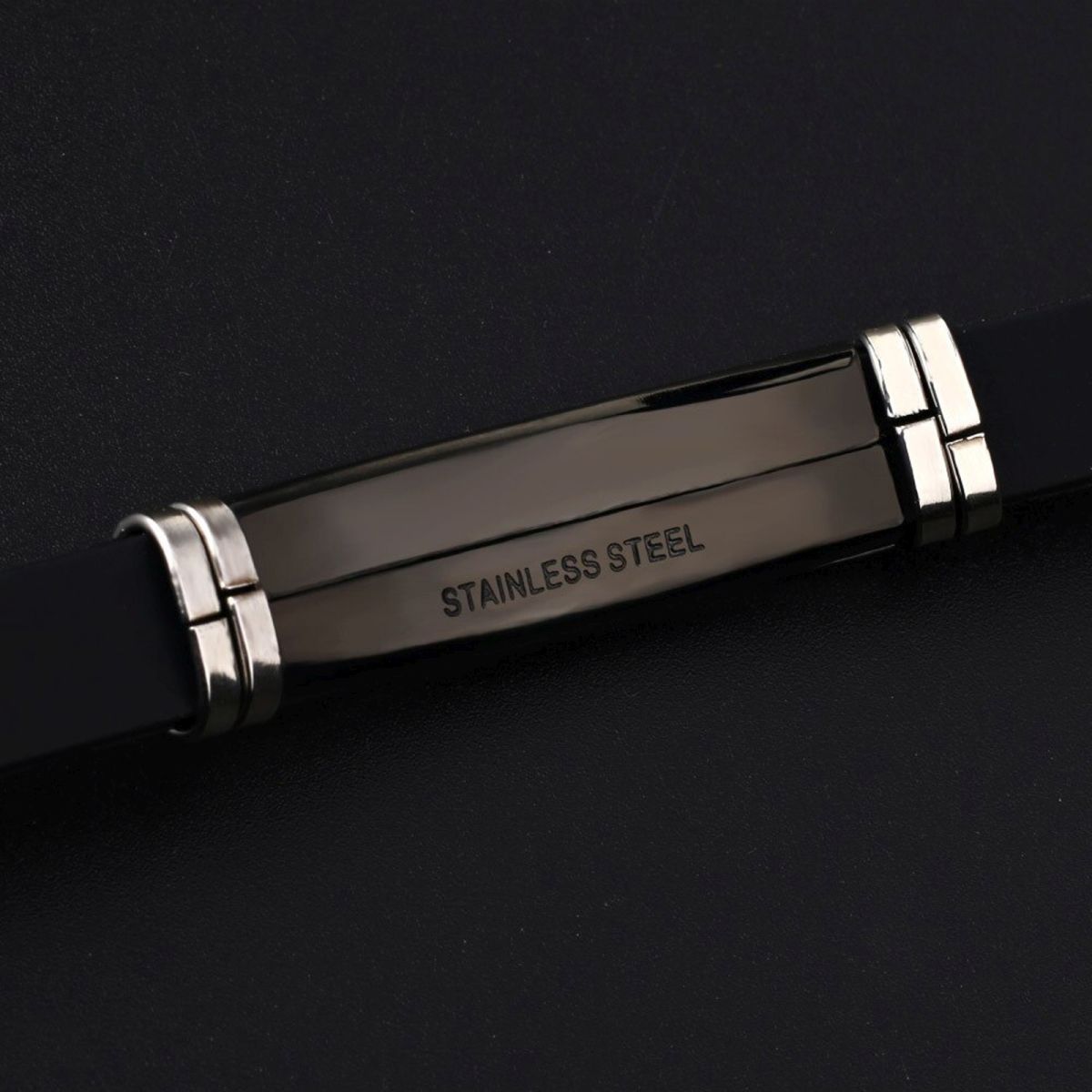 Trendy Gold Black Stainless Steel Silicone Wrist Band Bracelet Bulk