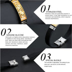Trendy Gold Black Stainless Steel Silicone Wrist Band Bracelet Bulk