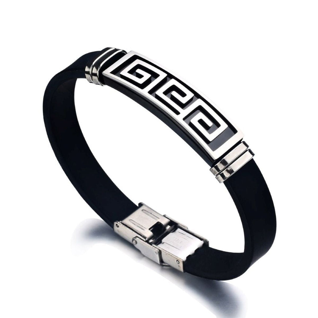 Silver Black Rubber Silicone Stainless Steel Wristband Bracelet Bulk