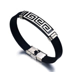 Silver Black Rubber Silicone Stainless Steel Wristband Bracelet Bulk