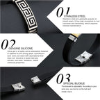 Silver Black Rubber Silicone Stainless Steel Wristband Bracelet Bulk
