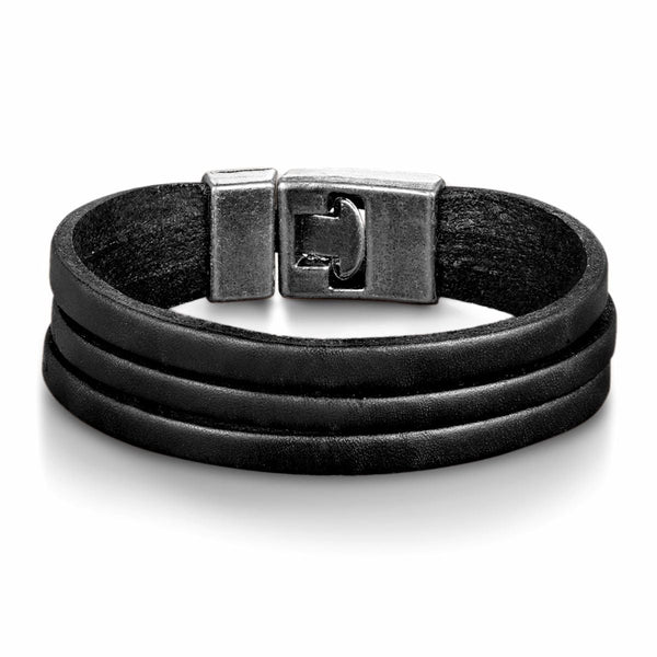 Triple Layer Black Leather Wrist Wrap Band Bracelet For Men Bulk Secondary image