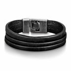 Triple Layer Black Leather Wrist Wrap Band Bracelet For Men Bulk