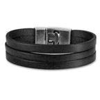 Triple Layer Black Leather Wrist Wrap Band Bracelet For Men Bulk