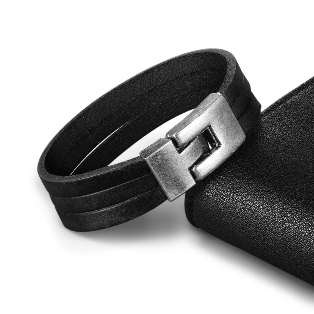 Triple Layer Black Leather Wrist Wrap Band Bracelet For Men Bulk