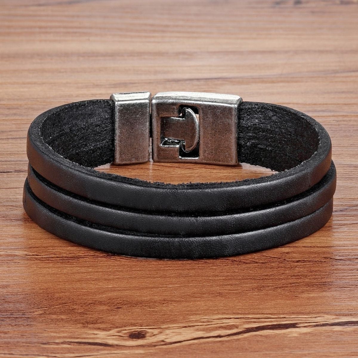 Triple Layer Black Leather Wrist Wrap Band Bracelet For Men Bulk
