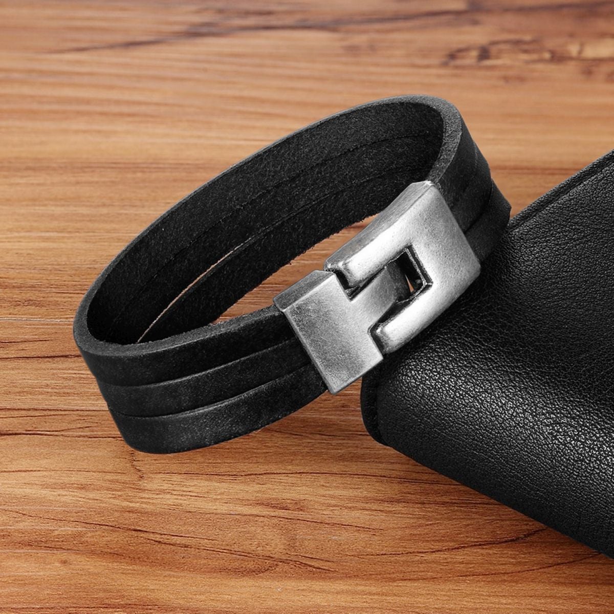 Triple Layer Black Leather Wrist Wrap Band Bracelet For Men Bulk