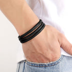 Triple Layer Black Leather Wrist Wrap Band Bracelet For Men Bulk