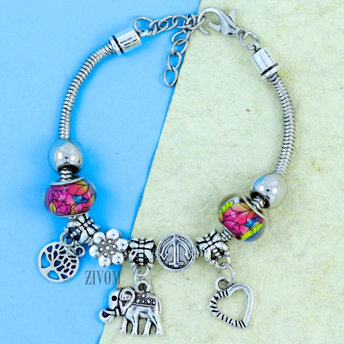 Trendy Stylish Chams Pandora Flower Star Pink Blue Bracelet Women Main image