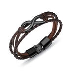 Layer Black Infinity Charms Braided Leather Wrist Band Strand Bracelet