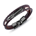 Layered Black Leaf Charms Braided Leather Wrist Band Strand Bracelet