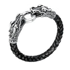 Biker Punk Lion Dragon Leather Stainless Steel Kada Bangle Bracelet