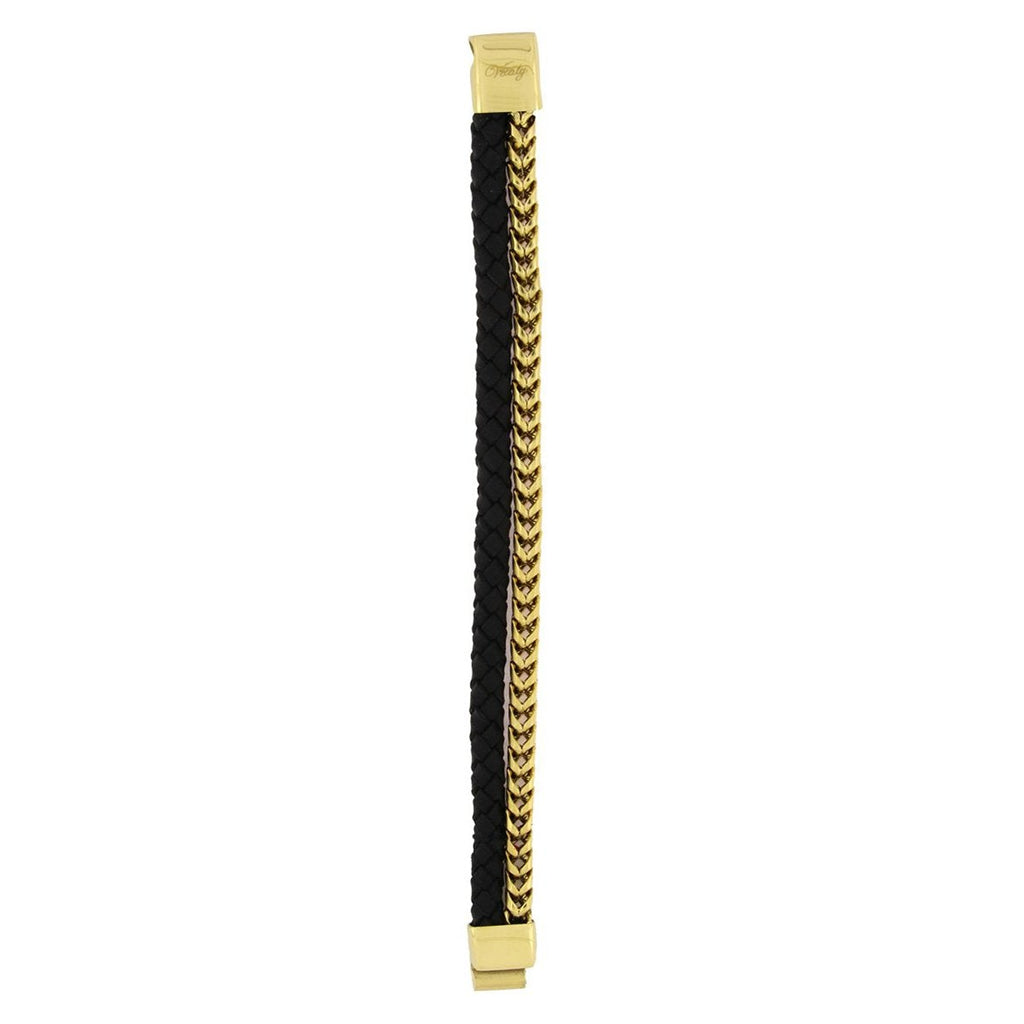 Two Layer Black Gold 316L Stainless Steel Leather Bracelet Men Bulk