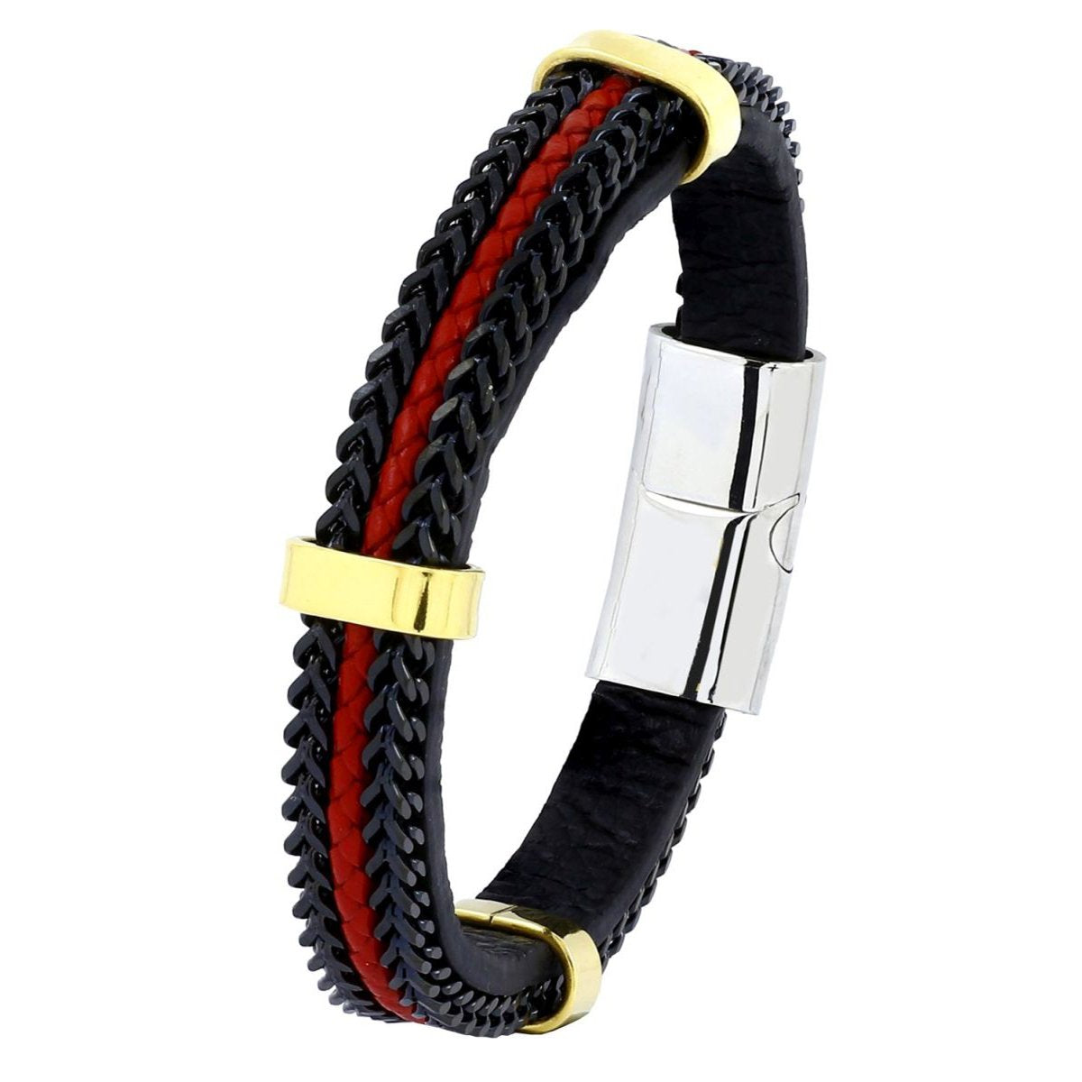 Red Black 316L Stainless Steel Braided Genuine Leather Bracelet Bulk Secondary image