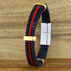 Red Black 316L Stainless Steel Braided Genuine Leather Bracelet Bulk