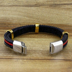 Red Black 316L Stainless Steel Braided Genuine Leather Bracelet Bulk