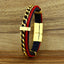 Red Black Stainless Steel Curb Genuine Leather Wrist Bracelet Bulk
