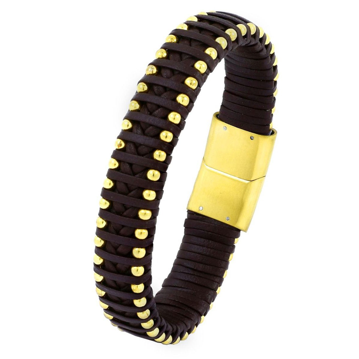 Brown Handcrafted Leather Stainless Steel Wrist Wrap Bracelet Bulk
