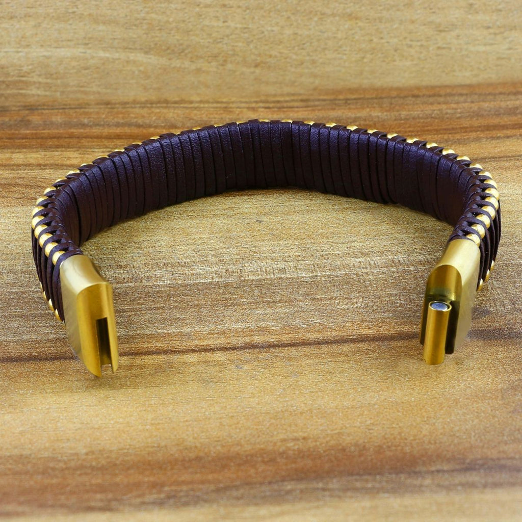 Brown Handcrafted Leather Stainless Steel Wrist Wrap Bracelet Bulk