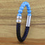 Blue Turquoise Beads Black Leather Stainless Steel Bracelet Men Bulk