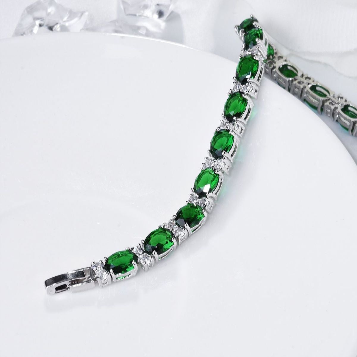 Tennis Emerald Green Cubic Zirconia American Diamond Bracelet Bulk