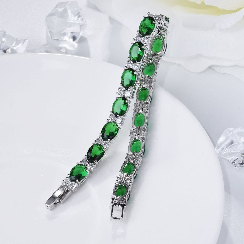 Tennis Emerald Green Cubic Zirconia American Diamond Bracelet Bulk