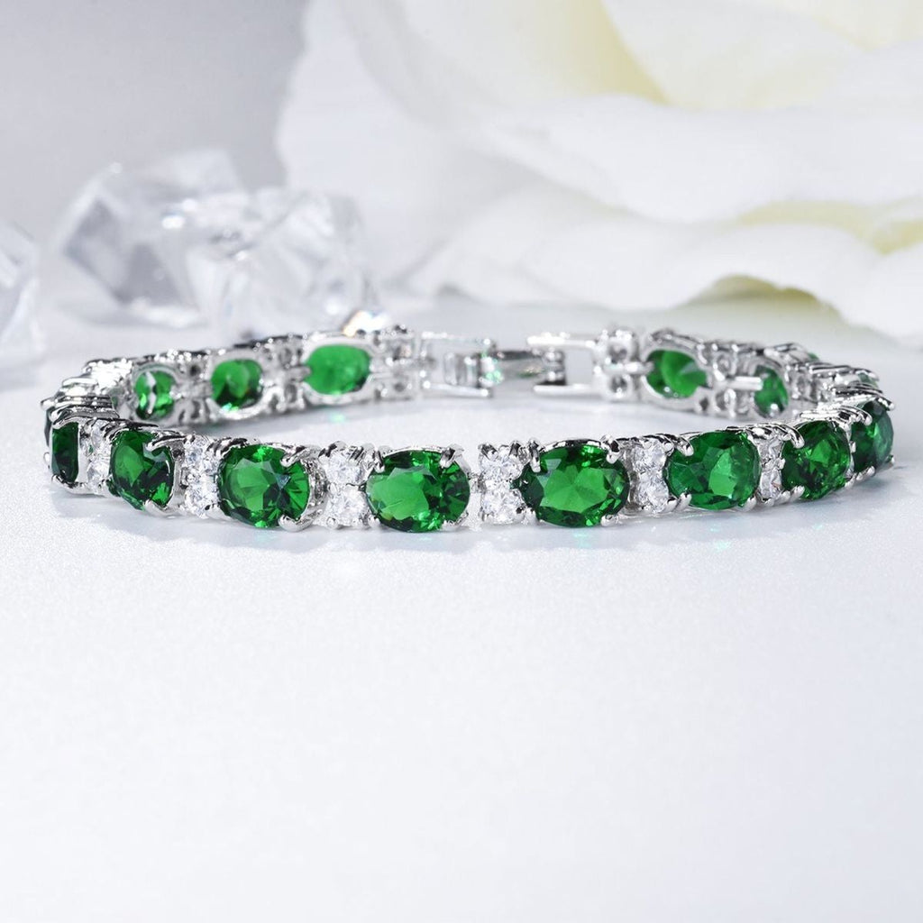 Tennis Emerald Green Cubic Zirconia American Diamond Bracelet Bulk