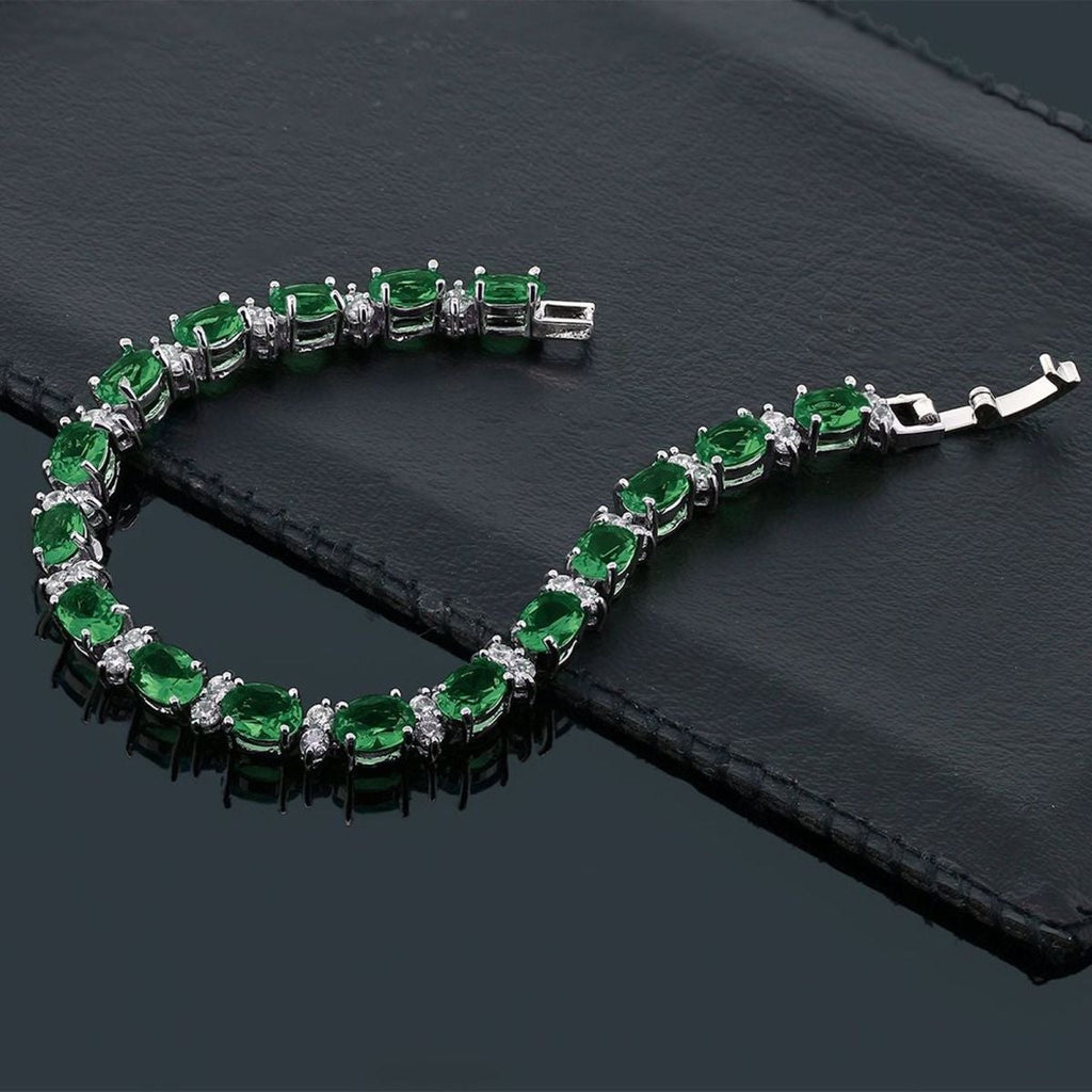 Tennis Emerald Green Cubic Zirconia American Diamond Bracelet Bulk