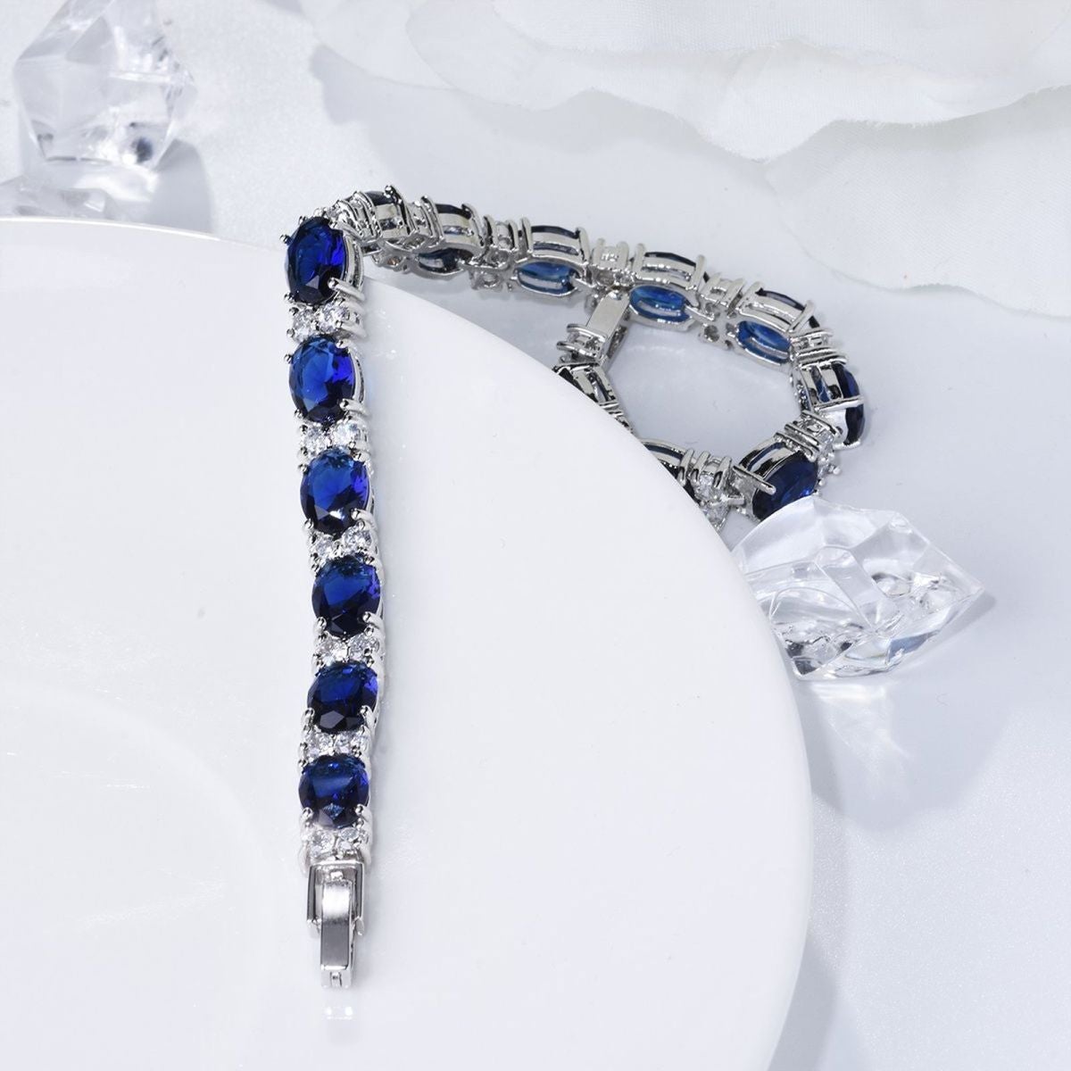 Tennis Blue Sapphire Cubic Zirconia American Diamond Bracelet Bulk