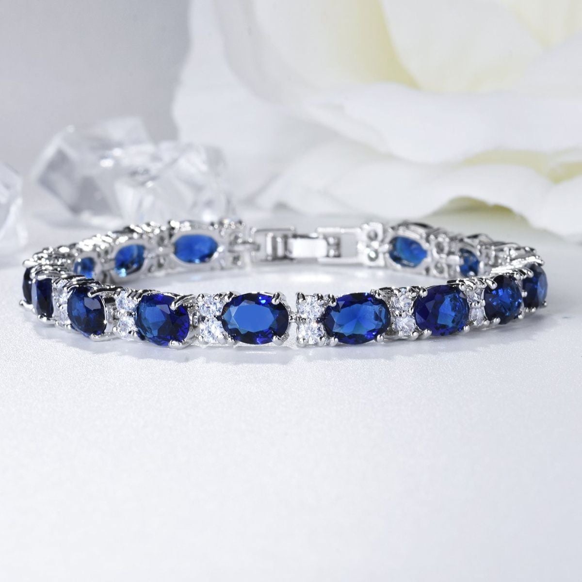 Tennis Blue Sapphire Cubic Zirconia American Diamond Bracelet Bulk