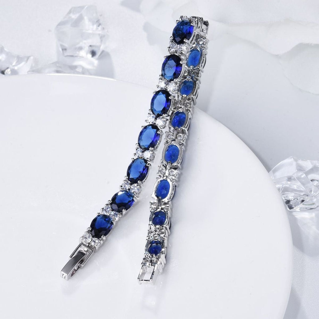 Tennis Blue Sapphire Cubic Zirconia American Diamond Bracelet Bulk