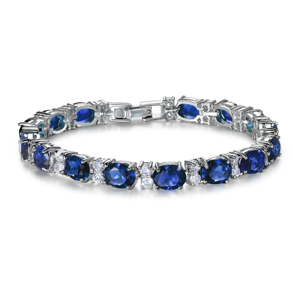 Tennis Blue Sapphire Cubic Zirconia American Diamond Bracelet Bulk