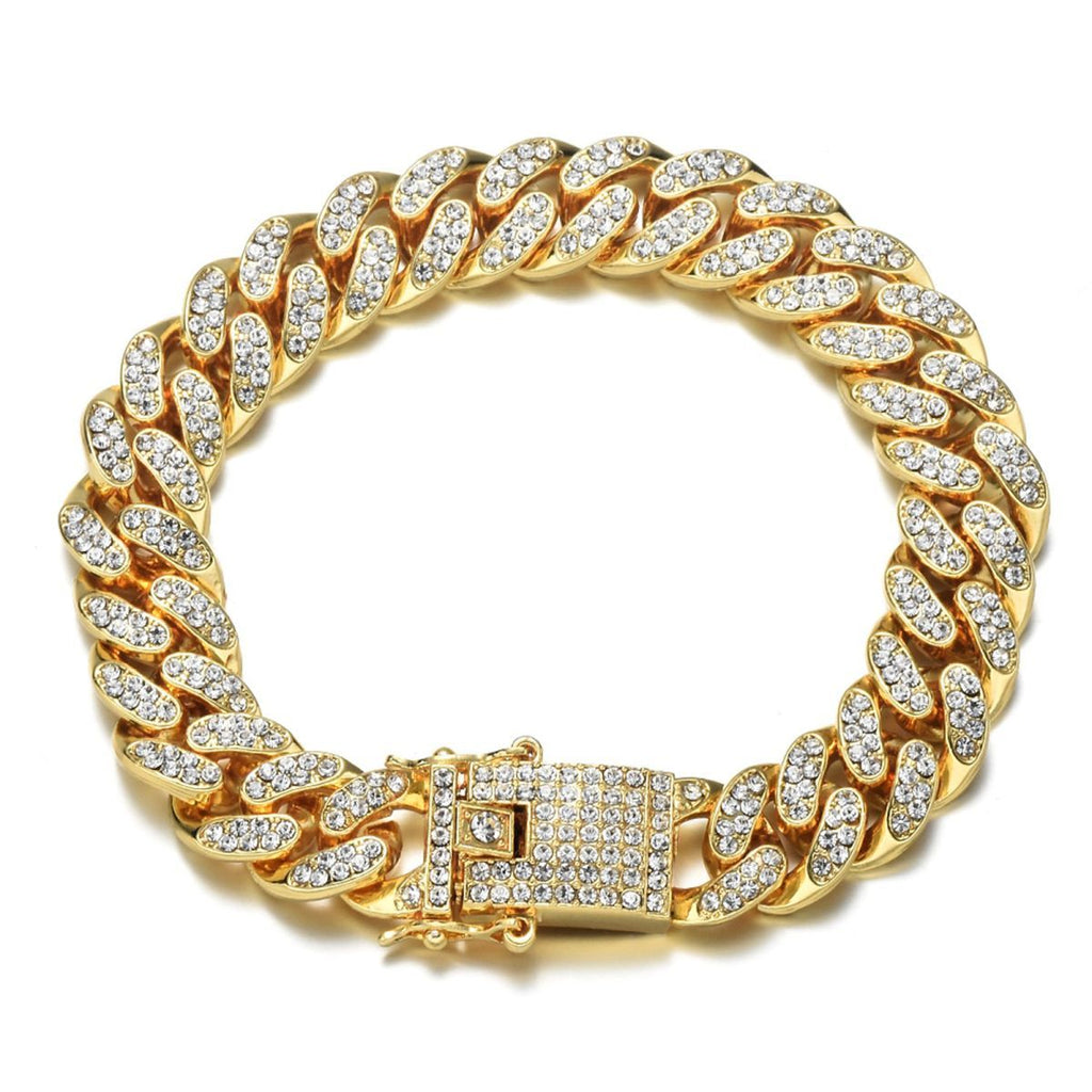Hip Hop Iced Out Curb Cuban Cubic Zirconia Chunky Gold Bracelet Bulk