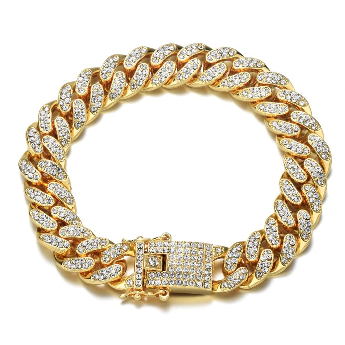 Hip Hop Iced Out Curb Cuban Cubic Zirconia Chunky Gold Bracelet Bulk