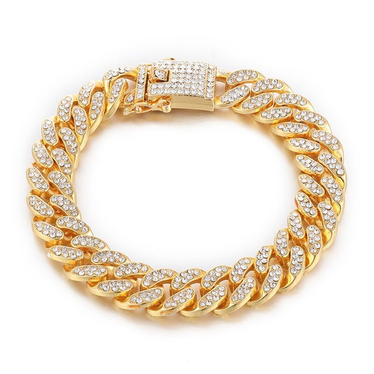 Hip Hop Iced Out Curb Cuban Cubic Zirconia Chunky Gold Bracelet Bulk