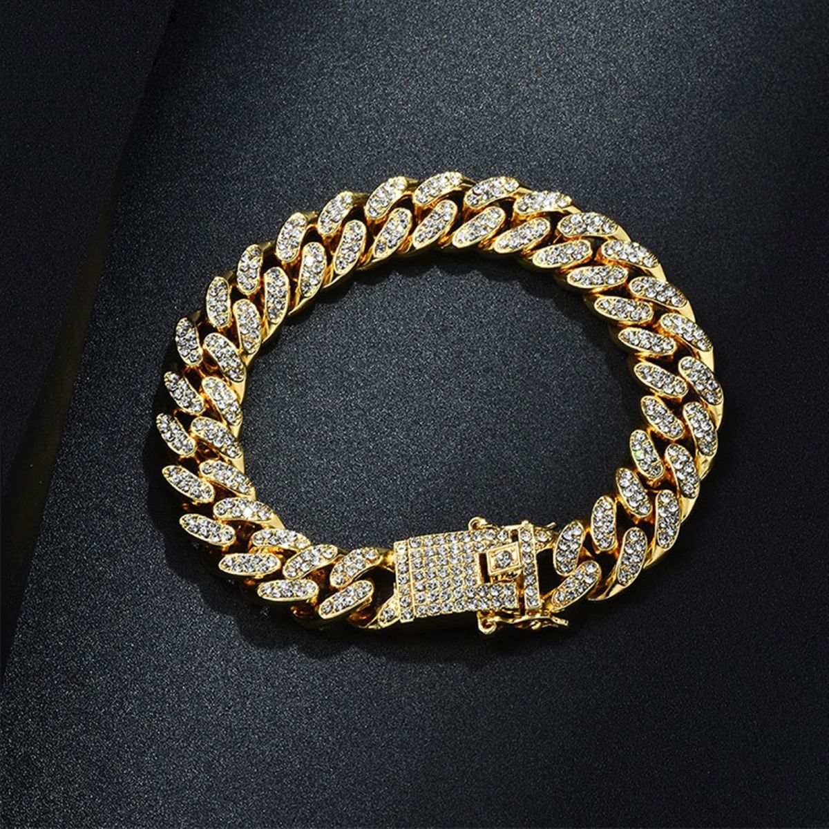 Hip Hop Iced Out Curb Cuban Cubic Zirconia Chunky Gold Bracelet Bulk Main image