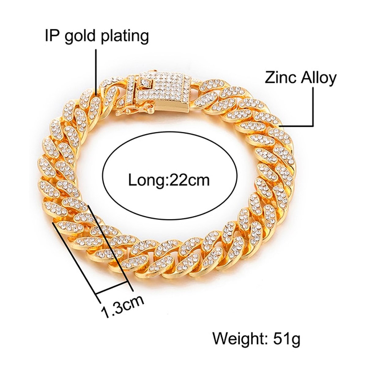 Hip Hop Iced Out Curb Cuban Cubic Zirconia Chunky Gold Bracelet Bulk