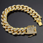 Hip Hop Iced Out Curb Cuban Cubic Zirconia Chunky Gold Bracelet Bulk