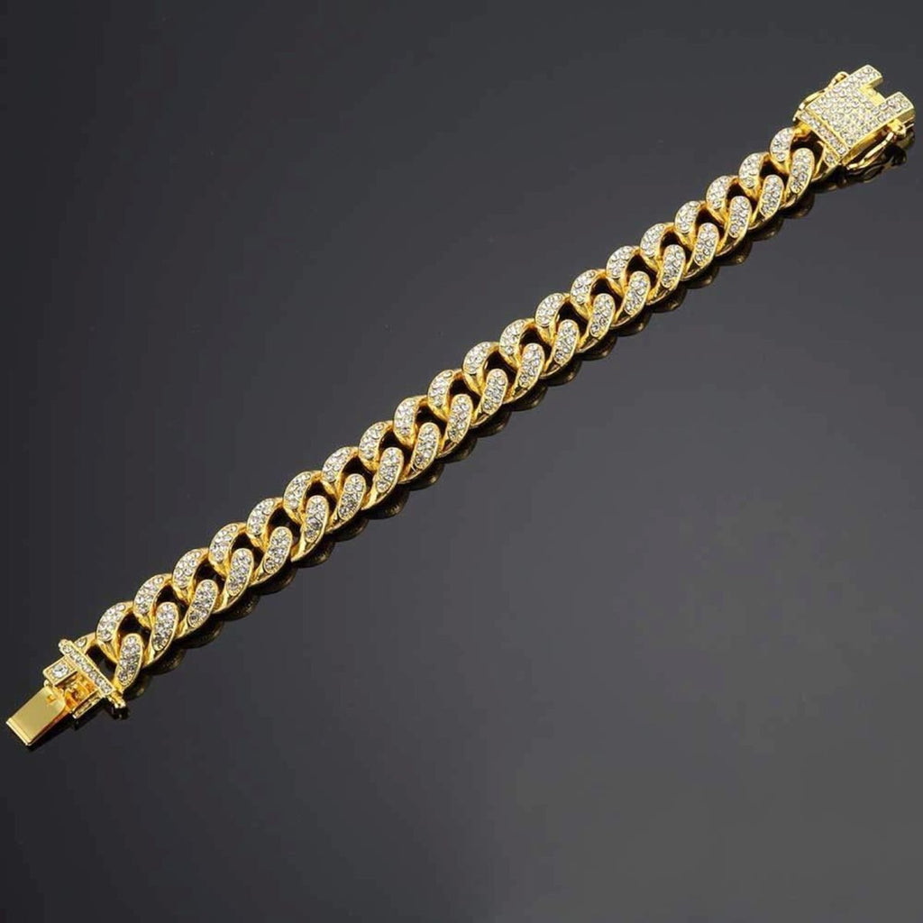 Hip Hop Iced Out Curb Cuban Cubic Zirconia Chunky Gold Bracelet Bulk