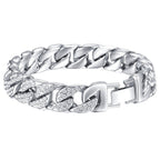 Hip Hop Iced Out Cuban Curb Rhinestone CZ Silver Bracelet Bulk