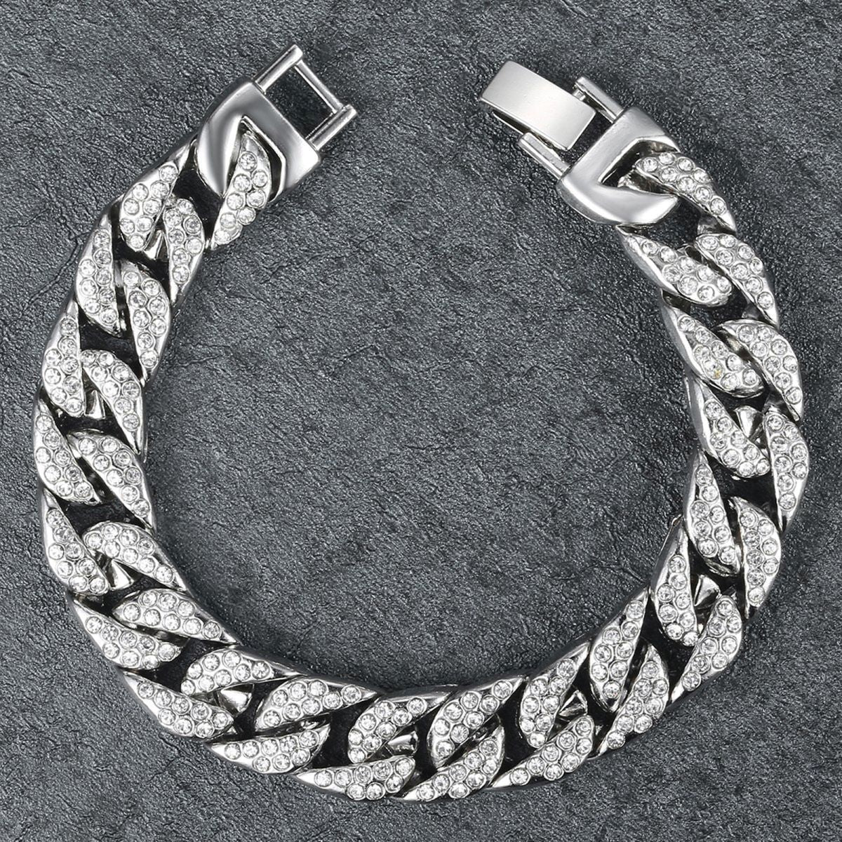 Hip Hop Iced Out Cuban Curb Rhinestone CZ Silver Bracelet Bulk Main image