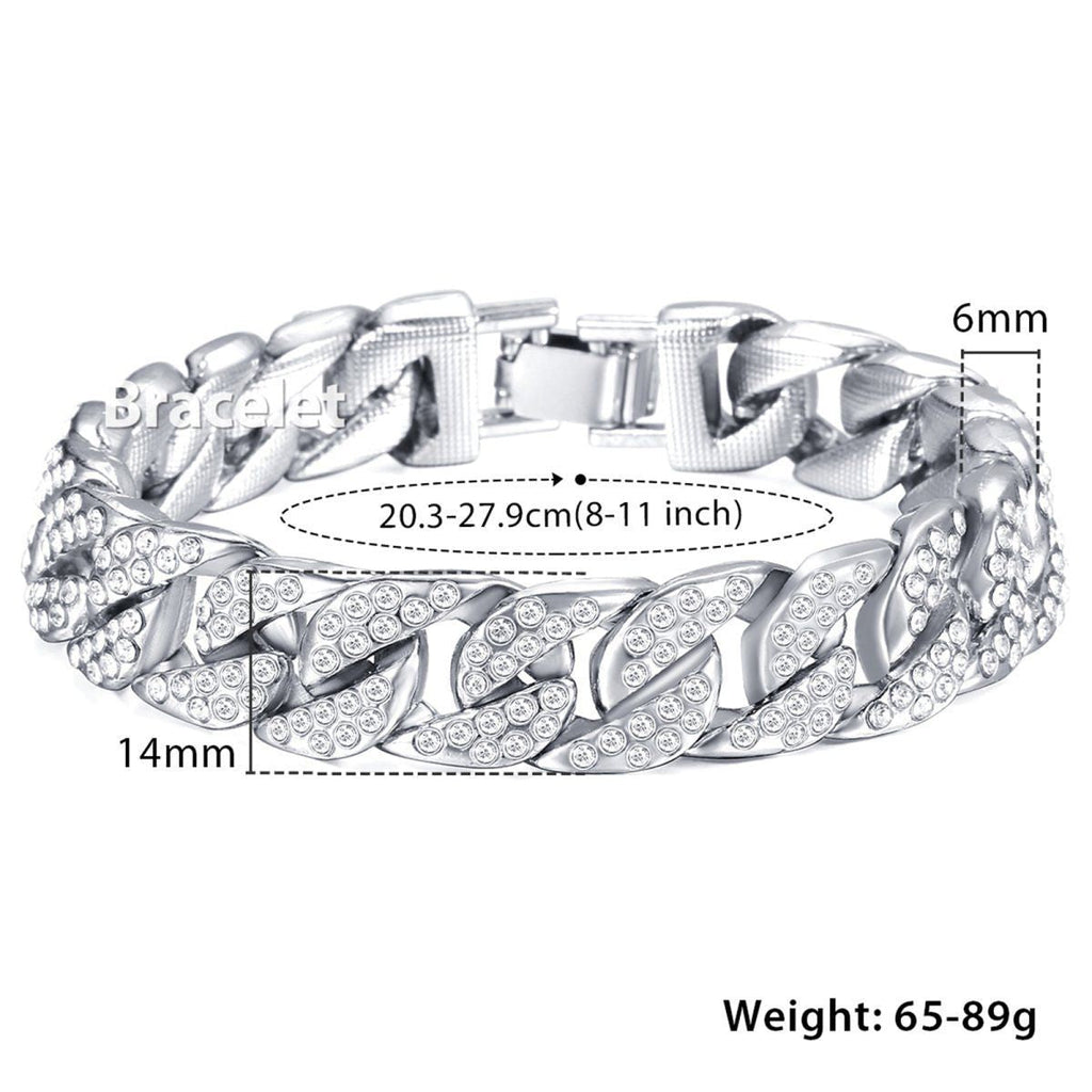 Hip Hop Iced Out Cuban Curb Rhinestone CZ Silver Bracelet Bulk