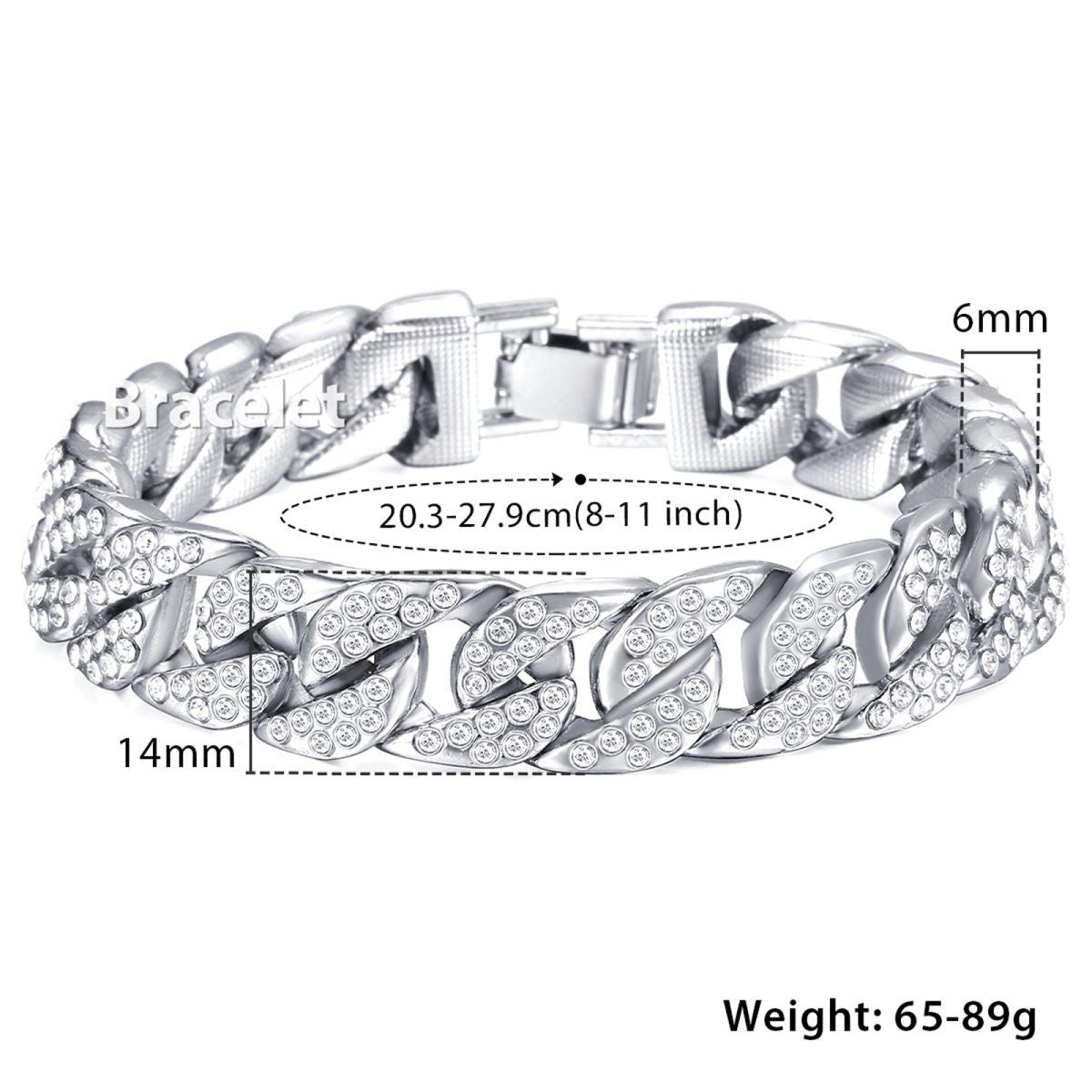 Hip Hop Iced Out Cuban Curb Rhinestone CZ Silver Bracelet Bulk